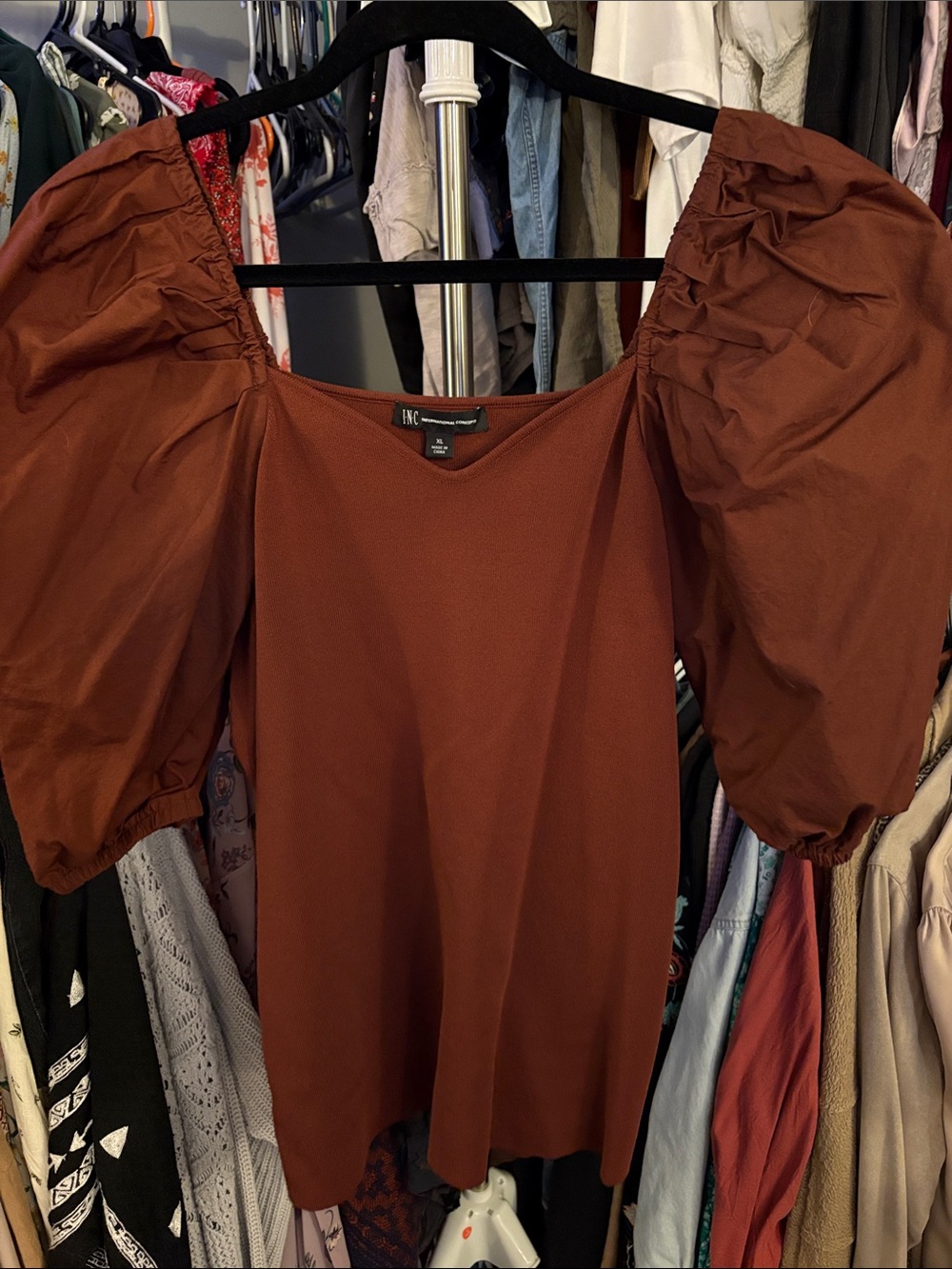 INC International Concepts Brown Ribbed Knit Top